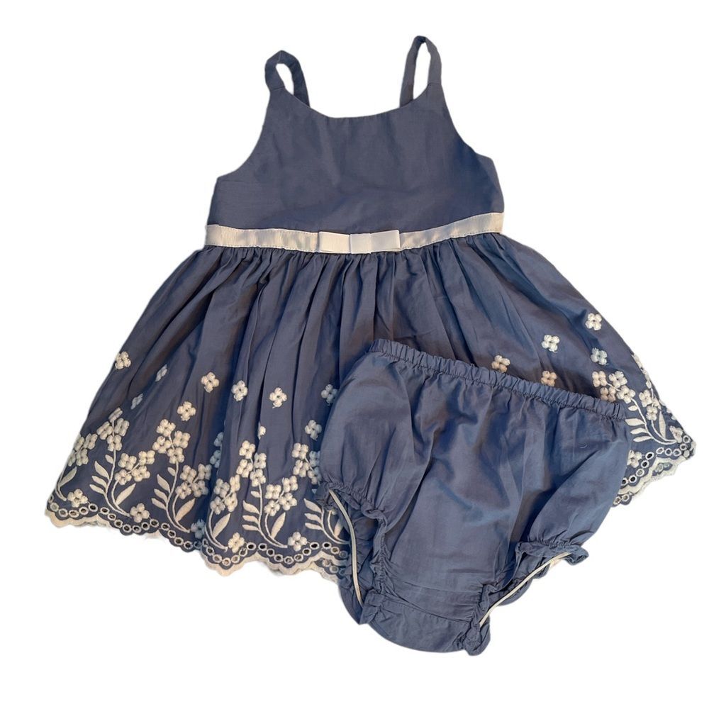 Chenault Girl's Embroidered  Floral Blue Dress Size 18 Months